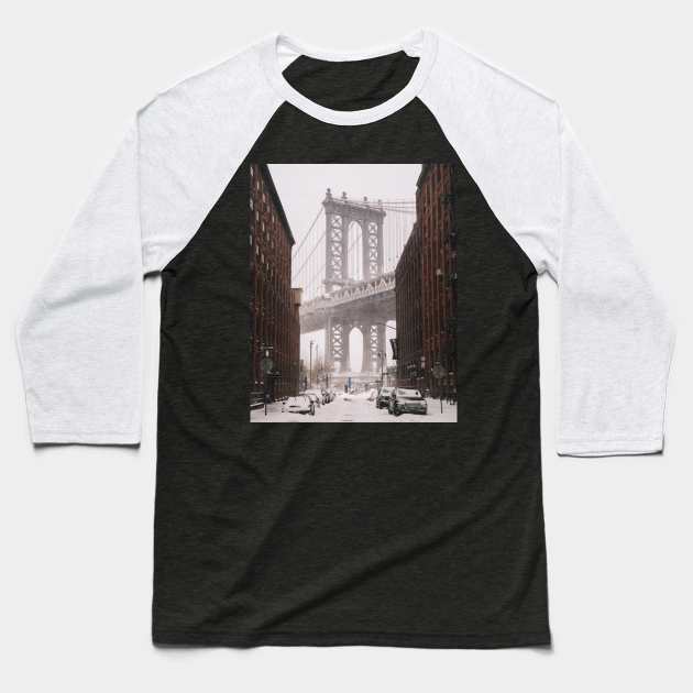 NYC Winter Dumbo Baseball T-Shirt by igjustin